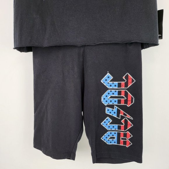 AC/DC Womens Medium 2 Piece Outfit Black Sleeveless Crop Top Biker Shorts New - Picture 4 of 6